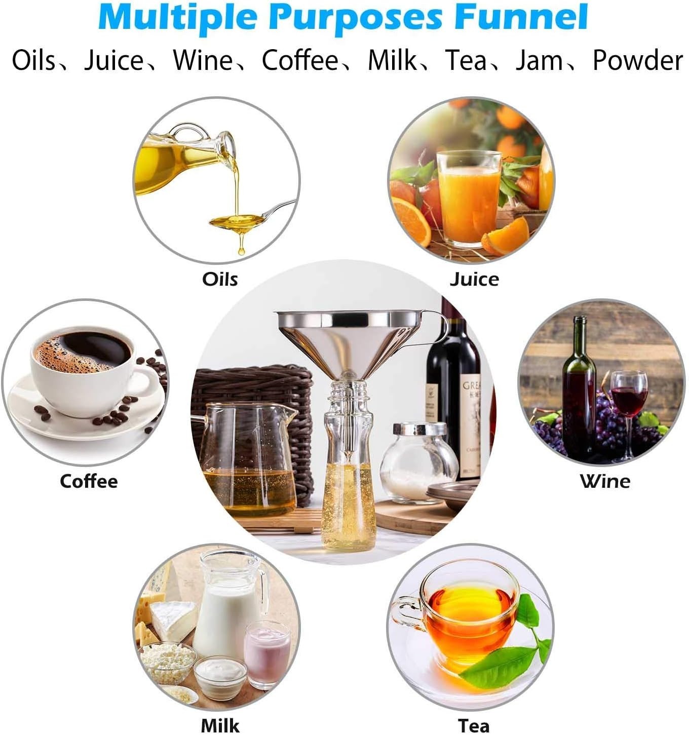 Versatile 5-Inch Stainless Steel Funnel & 200 Mesh Strainer for Liquids & Grains