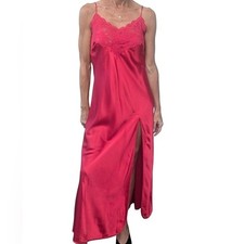 Victoria  s Secret Red Satin Lace Maxi Slip Dress Size M Y2K Lingerie Why this w
