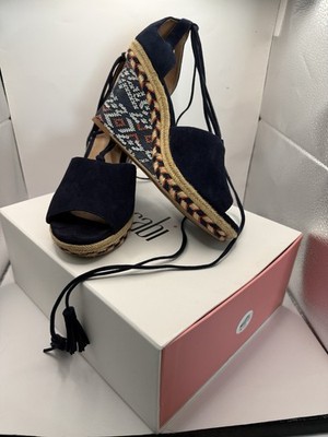Cabi Isla 6001 Espadrille Wedge Sandals Boho Aztec Ankle Lace Up Leather Sz 7.5M