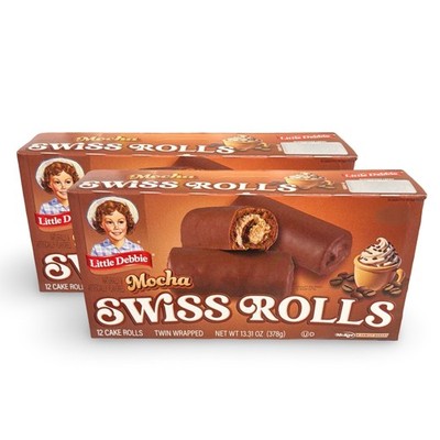 Little Debbie Mocha Swiss Rolls 2 Pack, 12 Rolls Per Box Chocolate Cake with Moc