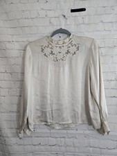 Vtg Silk Hand Embroidered Asian Floral Blouse Sz M 60s 70s Dainty delicate Fem