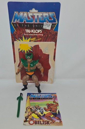 Masters of the Universe 1983 Tri-Klops Figur Schwert Comic Cardback Neu Beinbänder