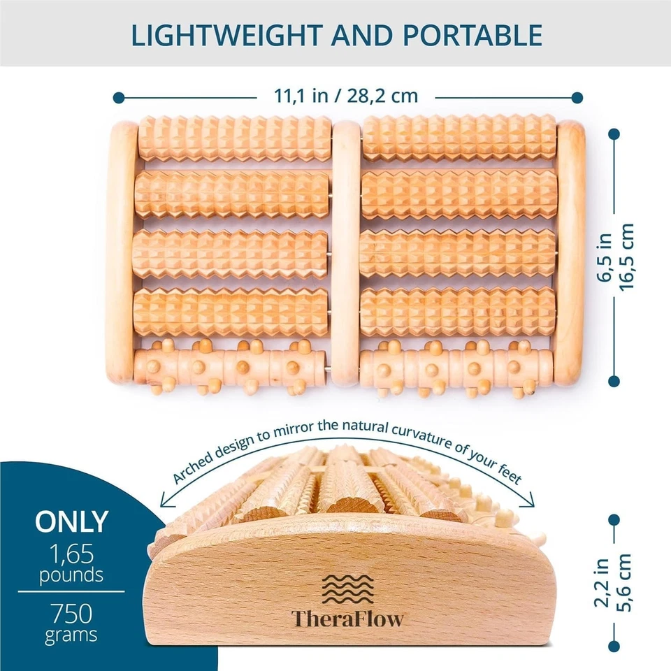 TheraFlow Wooden Foot Massager Roller Neuropathy & Plantar Fasciitis Relief w - Image 4 of 4