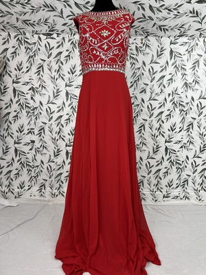 #ad Stunning Boutique Beaded Red A Line Maxi Dress Gown Prom Formal Size S 6 $75.00