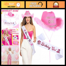 Hot Pink Cowgirl Hat Sash Set for Birthday Party, Western Rodeo Theme Decor