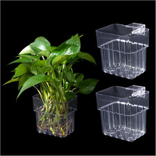 Aquarium Plant Holder,2Pack Transparent Hanging Pot for Fish Tank Aquatic Plant