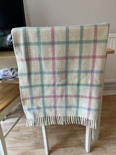 Otterburn Mill Vintage Pram Blanket Rug Check Made in England Fringe Wool