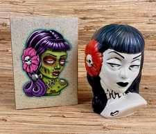 Ghoul Girl Tiki Mug Biggs Tiki Import Black Hair 7" Tall 24 Fl Oz New in Box