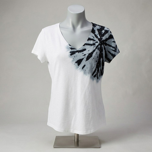 Women's INC International Concepts White Blue Tie Dye T Shirt Embellished Medium