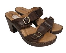 Born Wallowa Sandal Mules Heels Women's Size 8 Brown Leather Buckle Shoe F64506