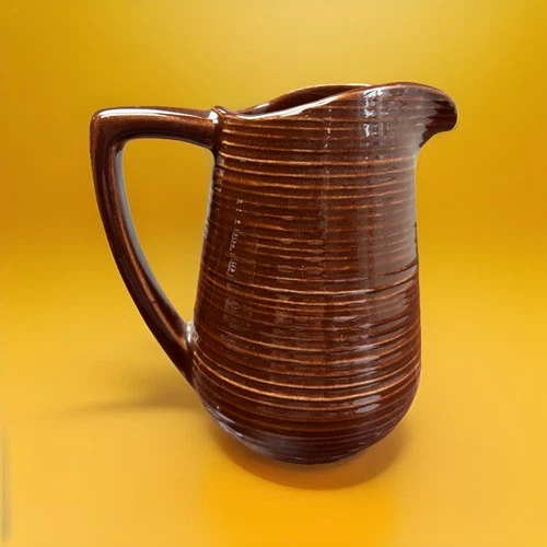 Vintage McCoy Beehive Pitcher, Ribbed Texture, Brown, 22 Oz. ,MP#646