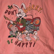 Vintage 1990s USA Made Beach Crop Top W/Shorts "Don't Worry Be Happy" Sz. L Read