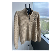Polo Ralph Lauren Beige Cable-Knit Wool Cashmere Quarter Zip Sweater Men's XL