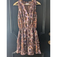 Evereve Beckett Multi Colored Abstract Tiered Smocked Mini Dress XS Sleeveless