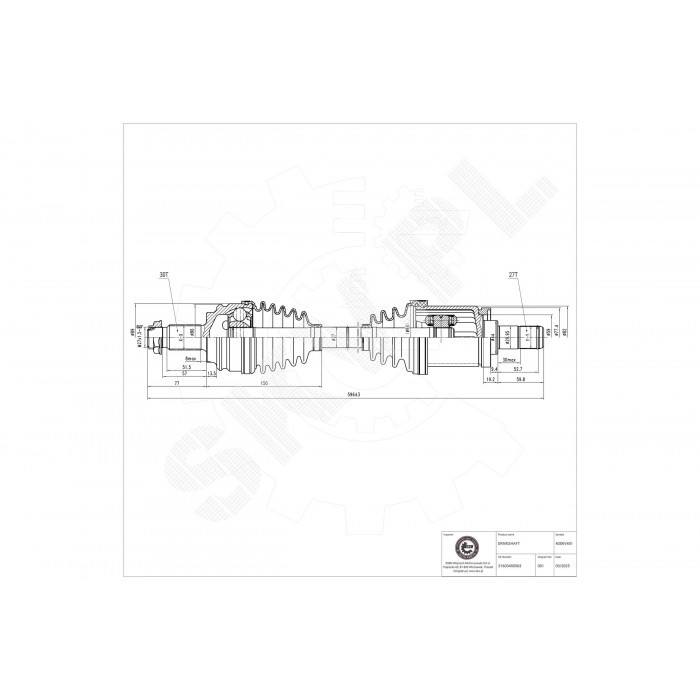 Cardan avant gauche pour BMW X3 E83 transmission complete OEM 31603450563