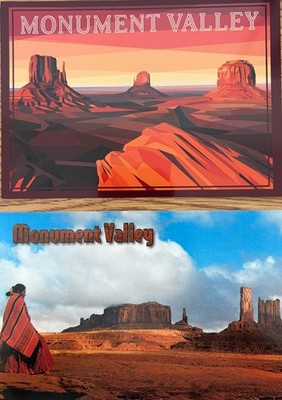 MONUMENT VALLEY Tribal Park - 2 Postcards: Artist's View and Native American