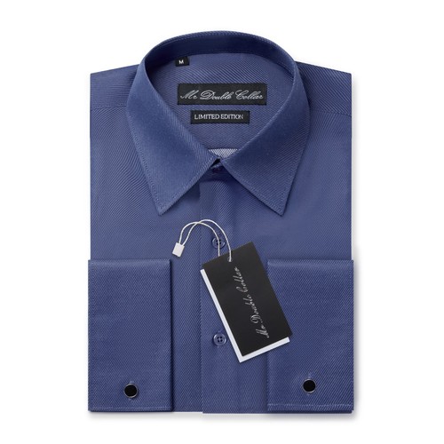 MENS DARK BLUE DOUBLE CUFF OXFORD SHIRT SMART CASUAL FORMAL LONGSLEEVE - Afbeelding 1 van 14