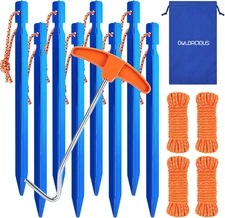 7 Inch Ultralight Aluminum Tent Stakes (8Pcs) – Includes 4X 10Ft Guylines, Pulle