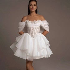 Abiti da sposa corti bianchi bianchi vintage spalle scoperte linea A pieghe abiti da sposa