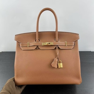 Auth Hermès Birkin 35 Gold Togo Leather Gold Hardware Handbag Mint Condition/