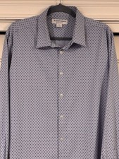 Mizzen Main Performance Long Sleeve Button Shirt Mens XL Trim Blue Geometric