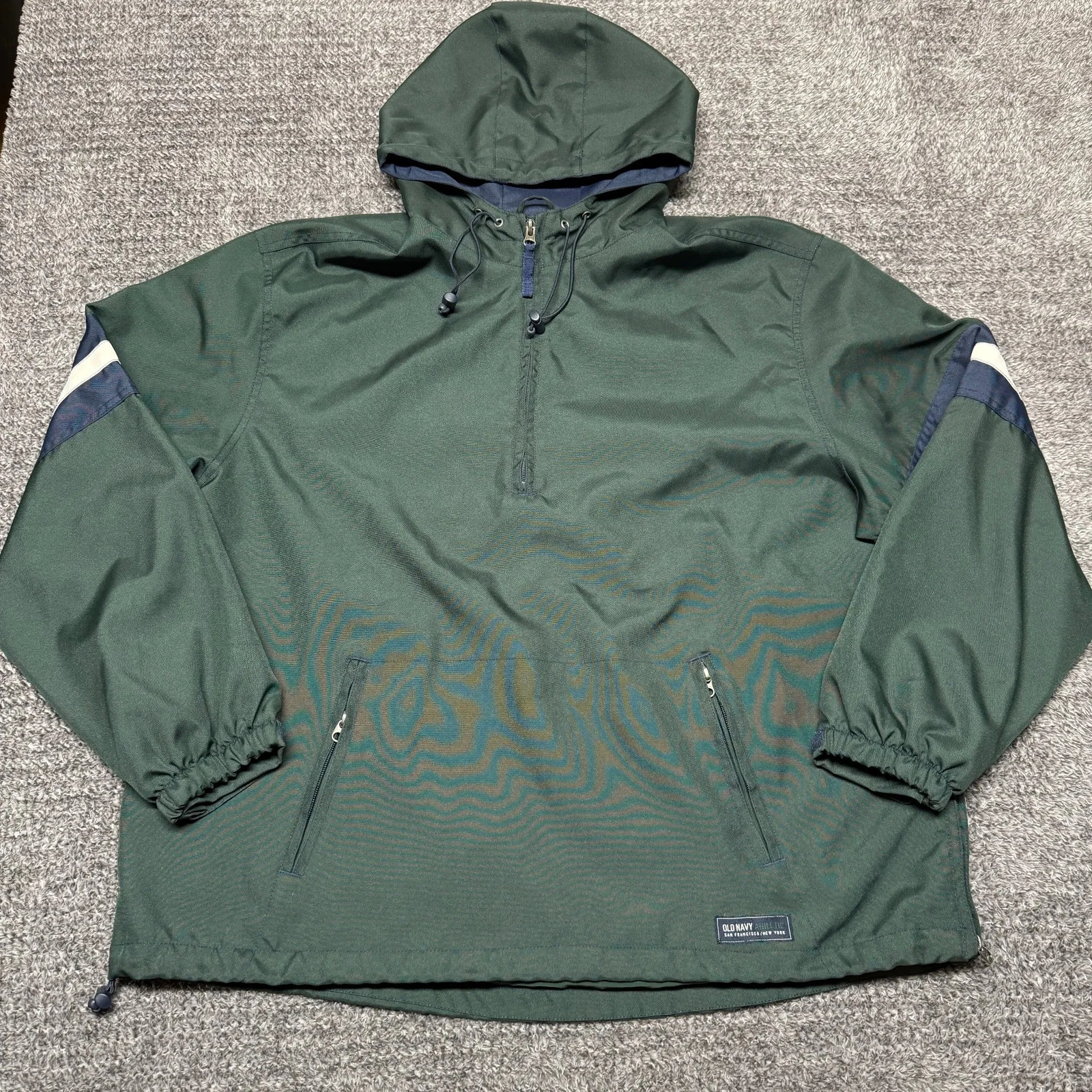 Old Navy Mens Pullover Anorak Jacket XL Green Hooded Windbreaker Athletic VTG