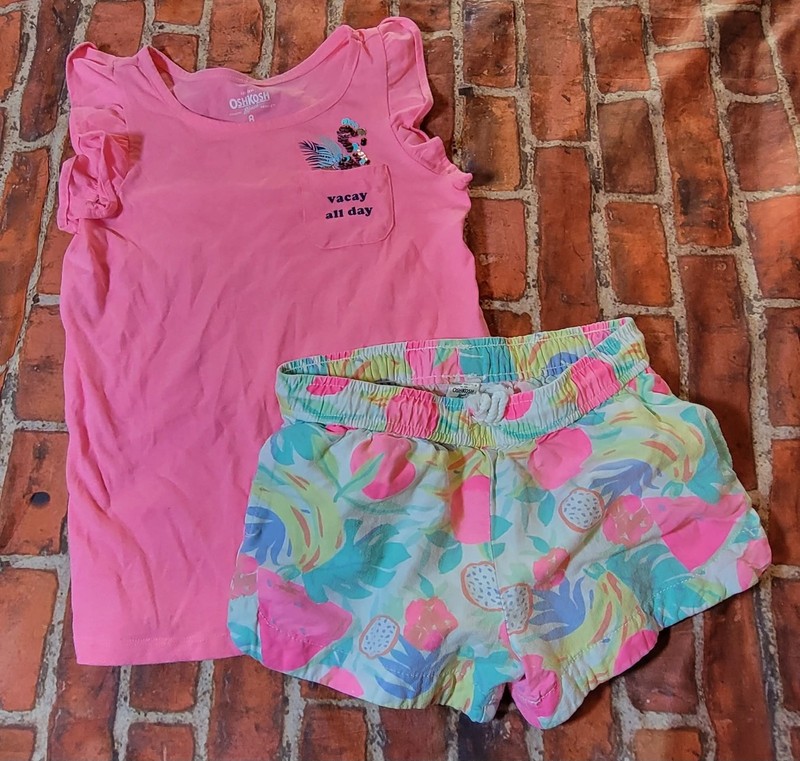 Oshkosh Vacay All Day Girls Summer Set Sz 8 Small Spot Outfit
