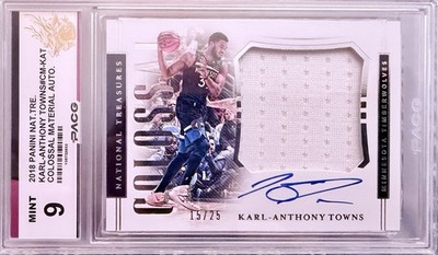 2018 National Treasures Karl Anthony Towns Colossal Material Auto 15/25 Knicks