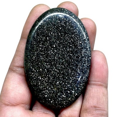 Selene Gems 164 ct Schwarzer Natürlicher Sunstone Cabochon Anhänger 61x41mm