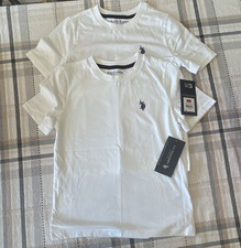 LOT of 2 Crisp white Polo BoysJersey Logo Crew Neck Short Sleeve T-Shirts M 8 