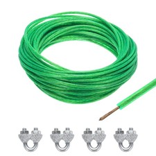 5/32 Green Vinyl Coated Wire Rope 49ft Galvanized Steel(4PCS M5 Loop Sleeves)