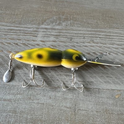 Leurre de pêche vintage Whopper Stopper Hellbender jaune noir