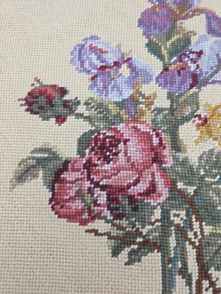 Vintage Iris Rose Flower Needlepoint Tapestry Canvas Panel 13" x 17" - Image 4 of 4