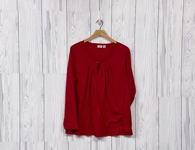 Cato top womens size 20w long sleeve solid red blouse pullover basic stretch