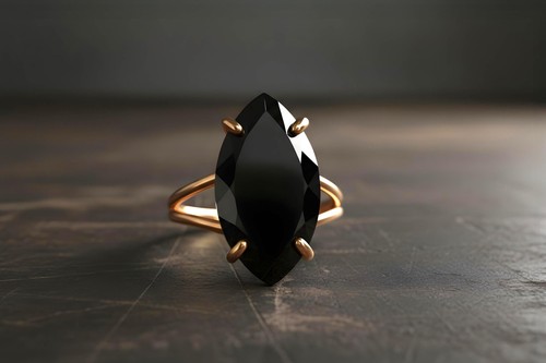 Anello Onice Nera Anemone Oro 14k Taglio Marquise Anello Cocktail Sfaccettato - Foto 7 di 9