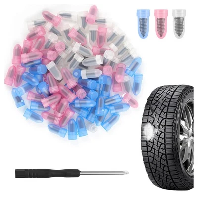 100PCS Tire Screw Plug Kit with Driver 3 Sizes Quick Puncture Repair Car Truck