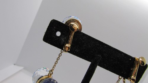 VENDOME VINTAGE CRYSTAL DOUBLE PRISM BALL DANGLING CLIP ON EARRINGS - Picture 7 of 8