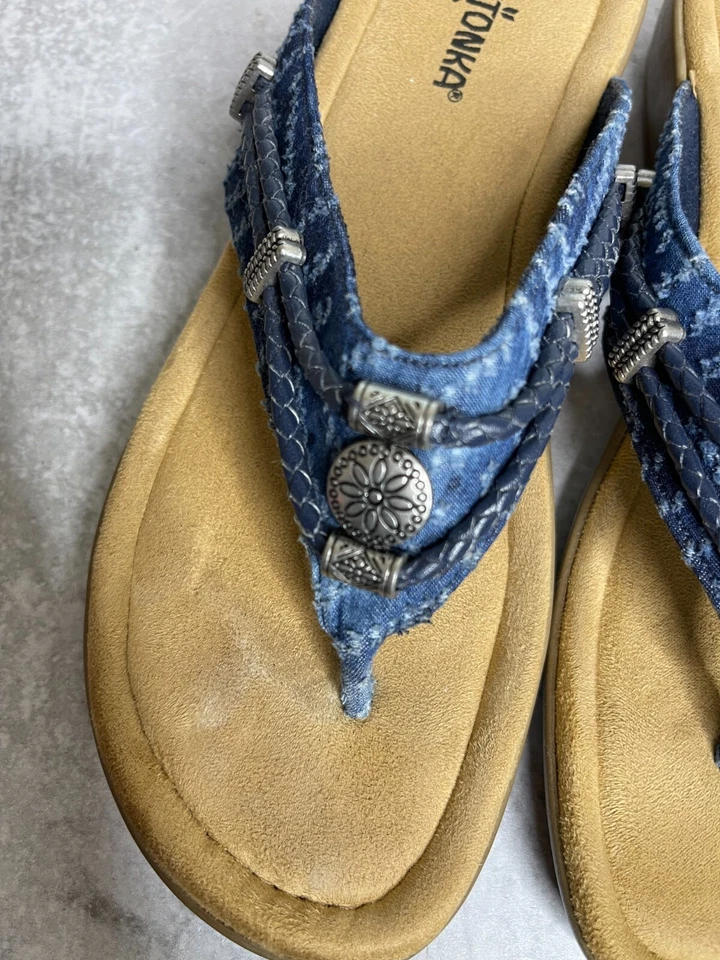 Sandalias de Tanga Minnetonka Silverthorne Mujer Talla 9M Azul con Caja Foto 3 de 4