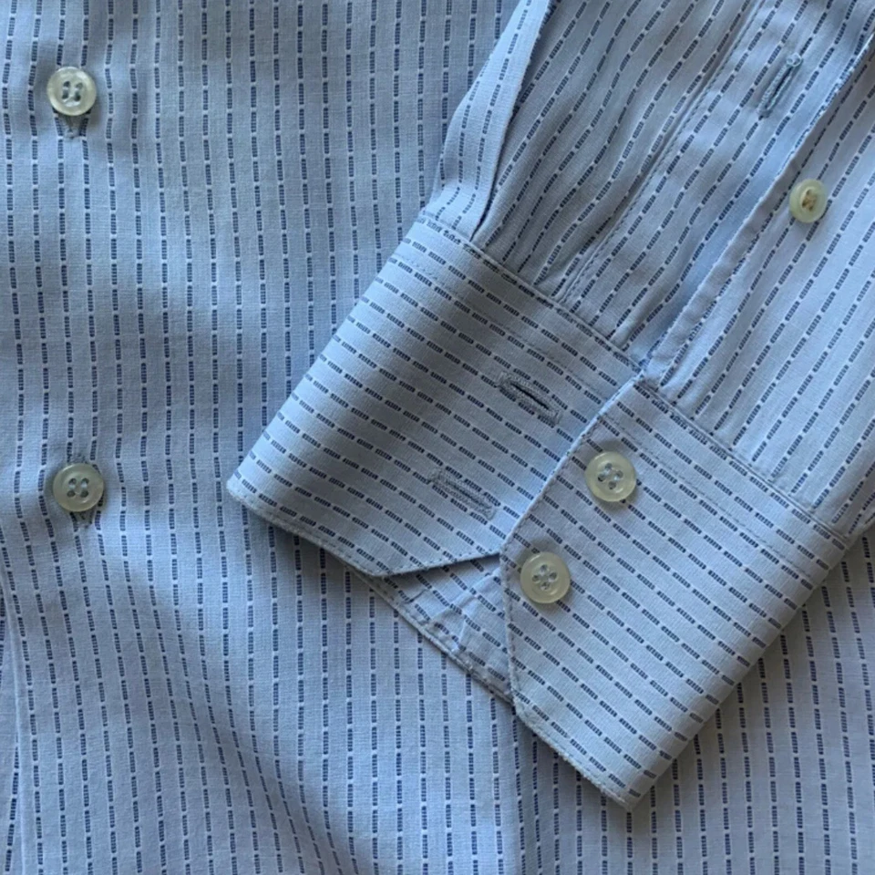 Camisa de vestir Sisley azul claro a rayas de algodón manga larga con botones talla M Foto 4 de 4