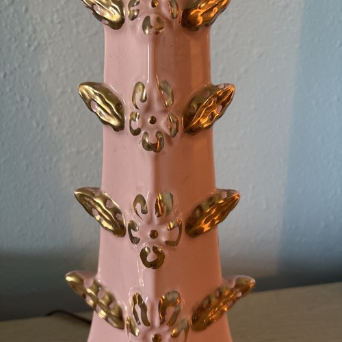 Vintage MCM 1950’s Pink & Gold Flower Ceramic Mid Century Atomic Lamp - Picture 4 of 9