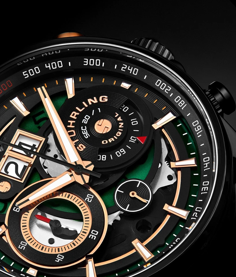 Stuhrling Men's Chronograph Tachymeter Ace Aviator 923 Quartz 45mm premium Watch Foto 3 de 4