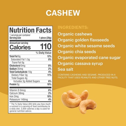 Cashew Protein Bars, Plant Based with Nuts, Gluten-Free Crunchy Snacks, Vegan, O
