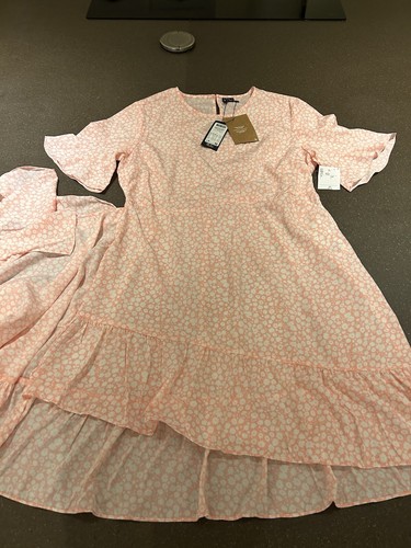 Vero Moda Ladies Baby Pink Ditsy Floral Faux Wrap Dress Size Large 12 14 42in - Picture 20 of 20