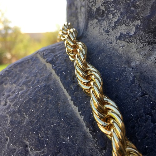 Mens Rope Chain Hip Hop Necklace Twisted Gold Plated 24" Inch x 10MM Wide - Picture 8 of 8
