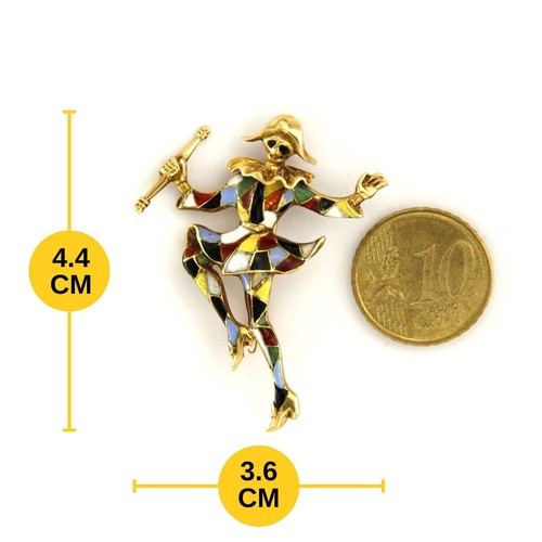 Spilla in ORO Giallo 18 kt 750 e Smalto Smaltata Arlecchino Vintage da Donna - Foto 6 di 8