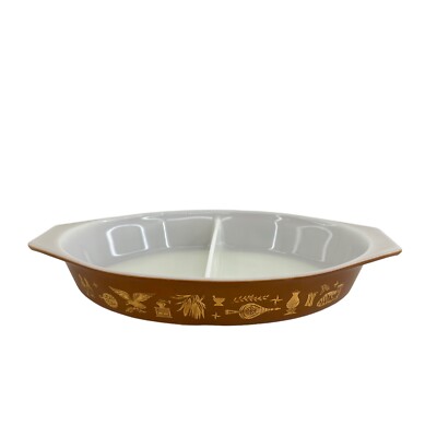 Vintage Pyrex Early American Heritage Pattern Divided Baking Dish No Lid