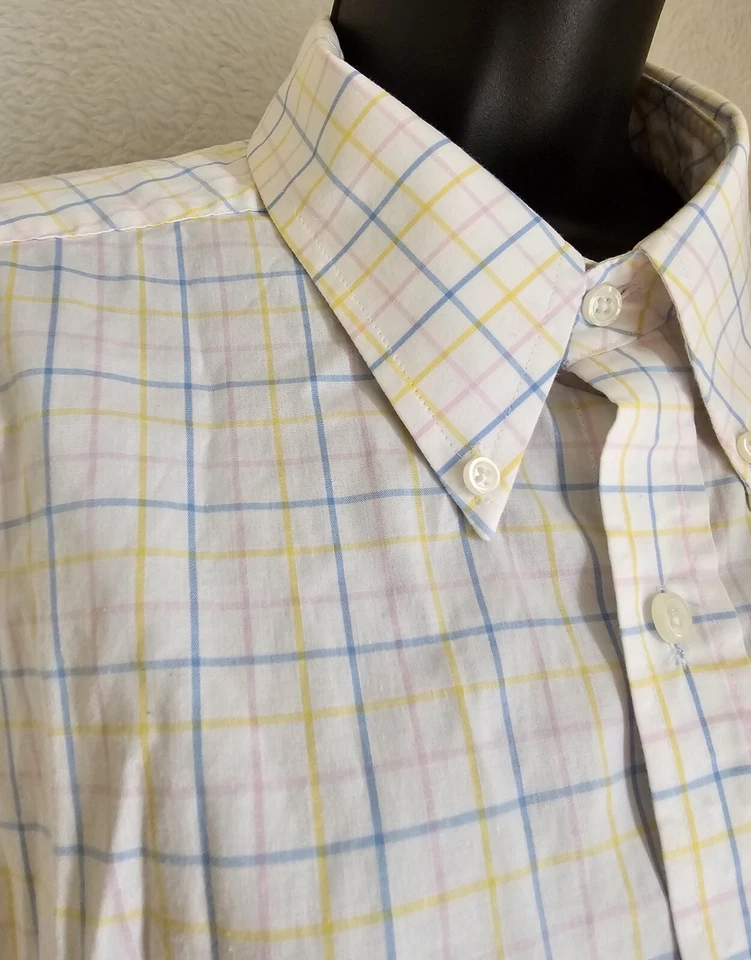 Camisa Club Room Hombre Talla L Grande 16.5 34/35 Azul Blanco Amarillo Rosa Rayas Foto 4 de 4