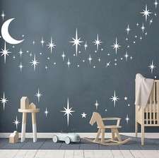 Stars and Moon Wall Decal Star Decals for Walls Nursery Wall Decal White Stic...