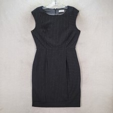 Calvin Klein Black Striped Boat Neck Sexy Mock Wrap Sheath Womens Dress Size 6