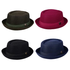 Men Women Soft Mesh Pork Pie Fedora Hat Trilby Flat Top Bowler Panama Jazz Cap